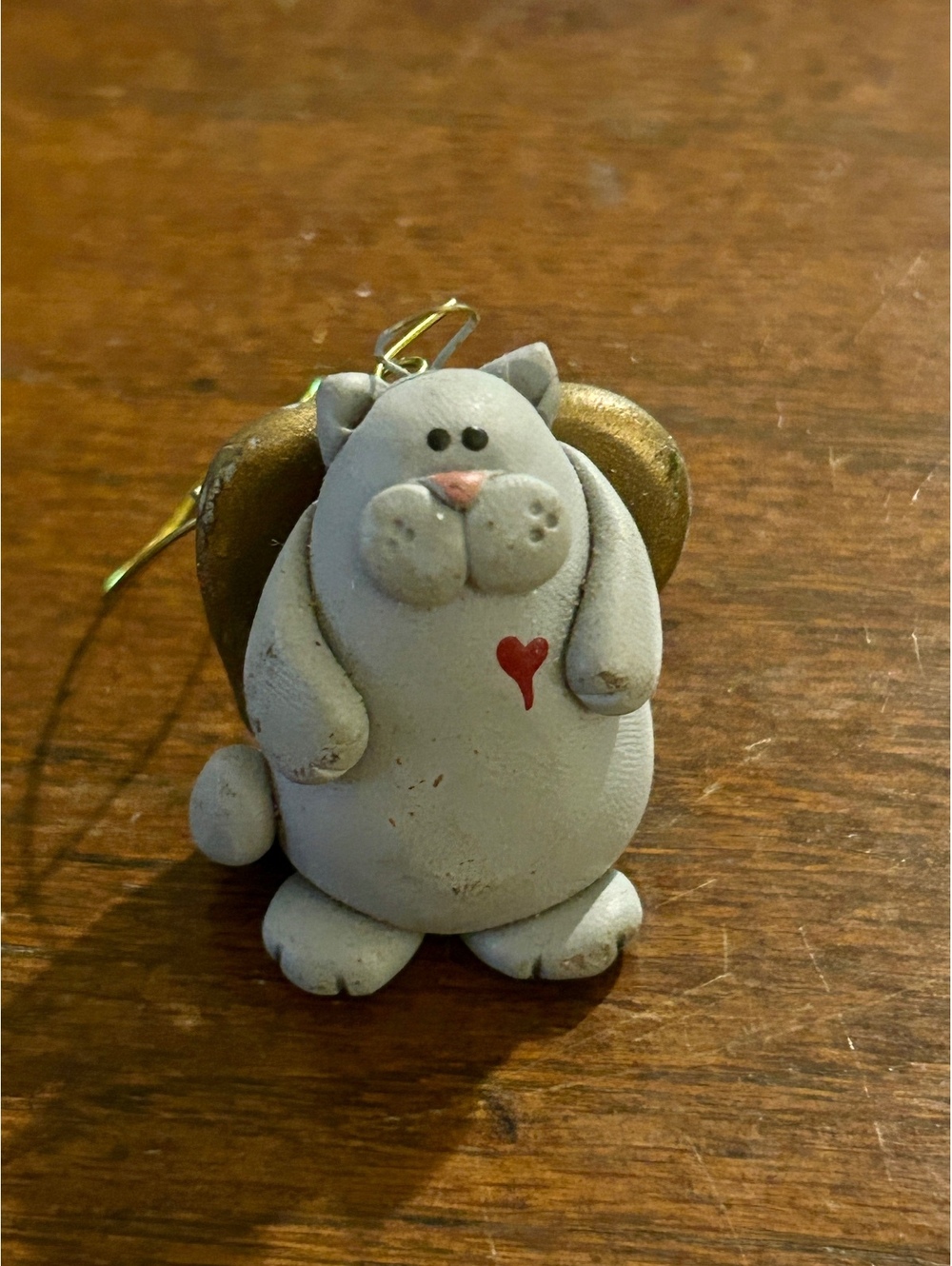 Handmade Clay Cat Angel Ornament with Gold Wings
